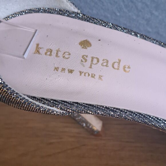 KATE SPADE NEW YORK Womens 6.5 Metallic Leather Isa Sandals Silver Glitter - Picture 6 of 15